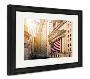 Framed Print, Famous Wall Street And The Building In New York New York Stock Exchange With - Beijooo