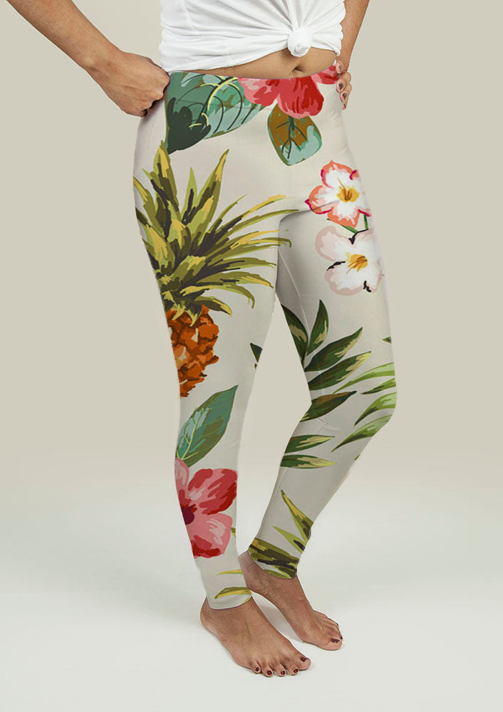 Leggings with Tropical flowers with pineapple - Beijooo