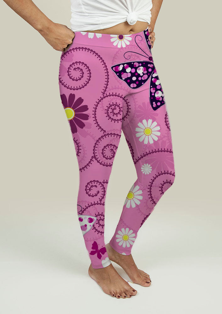 Leggings with Pink Floral Pattern - Beijooo