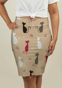 Pencil Skirt with Cats Pattern - Beijooo