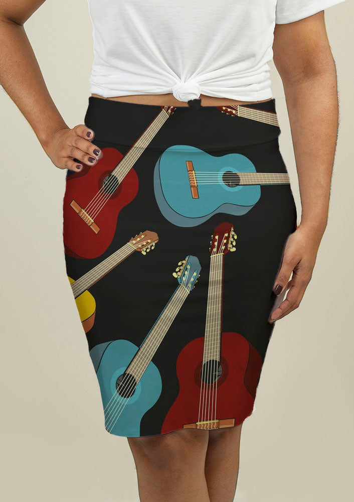 Pencil Skirt with Guitars - Beijooo