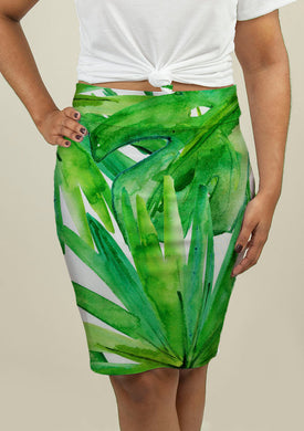 Pencil Skirt with Tropical Leaves - Beijooo