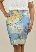 Load image into Gallery viewer, Pencil Skirt with Rainbows and Unicorns in the Clouds - Beijooo