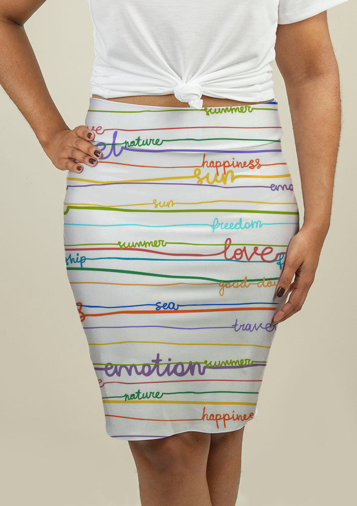 Pencil Skirt with Stripe Pattern with Words - Beijooo