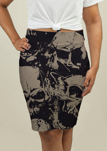 Pencil Skirt with Grunge Skulls - Beijooo