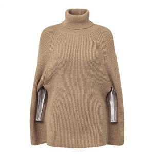 polo neck
 oversize knit warm sweaters
 pullover  casual wear
 not fitting tightly
 season
 warm sweaters
 young feminino black cold season
 cardigan young young feminino cape - Beijooo