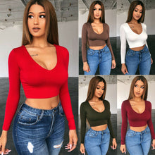 Carregar imagem no visualizador da galeria, Summer Womens Off Shoulder Crop Tops Long Sleeve Tee Top Round Neck Slim Solid Color T-Shirts Casual 2019 New - Beijooo