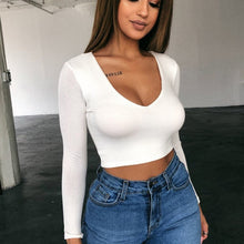 Load image into Gallery viewer, Summer Womens Off Shoulder Crop Tops Long Sleeve Tee Top Round Neck Slim Solid Color T-Shirts Casual 2019 New - Beijooo