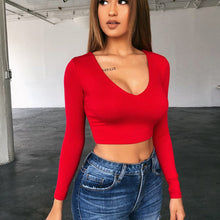 Load image into Gallery viewer, Summer Womens Off Shoulder Crop Tops Long Sleeve Tee Top Round Neck Slim Solid Color T-Shirts Casual 2019 New - Beijooo