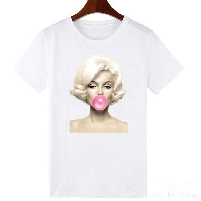 Marilyn Monroe female T-shirt women Bubble Gum Chewing Gum Print aesthetic clothes graphic tee tshirt Femme - Beijooo