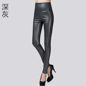 Autumn Winter Women Thin Velvet PU Leather Pants Female Sexy Elastic Stretch Faux Leather Skinny Pencil Pant Women Tight Trouser - Beijooo