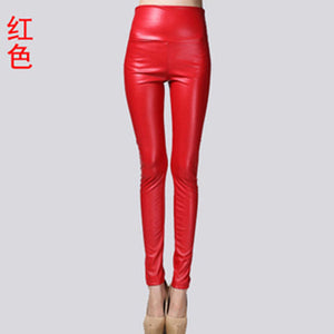 Autumn Winter Women Thin Velvet PU Leather Pants Female Sexy Elastic Stretch Faux Leather Skinny Pencil Pant Women Tight Trouser - Beijooo