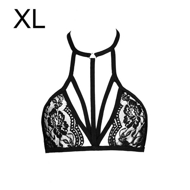 Women Sexy Lingerie Femme Bandage Bra Hollow Out Bustier Bralette Elastic Cage Erotic Black Top Fashion Flower Embroidery - Beijooo