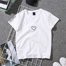 Carregar imagem no visualizador da galeria, Summer Couples Lovers T-Shirt for Women Casual White Tops Tshirt Women T Shirt Love Heart Embroidery Print T-Shirt Female - Beijooo