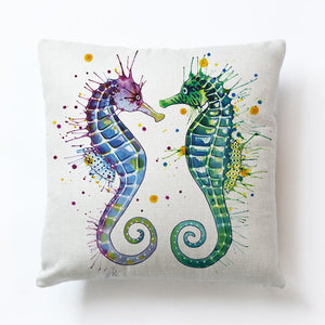 Soft Super Linen Pillow Case Seahorse Turtle Fish Lovely Sea Animals - Beijooo