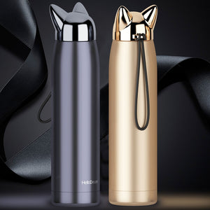 Stain Resistant Steel Vacuum Flasks Dual Wall Thermos Bottle 320 Millilitre Cat Fox Ear Heating Coffee Tea Milk Journey Thermos Bottle - Beijooo