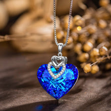 Load image into Gallery viewer, Swarovski Crystals Bermuda Blue Pave Heart Drop  Necklace - Beijooo